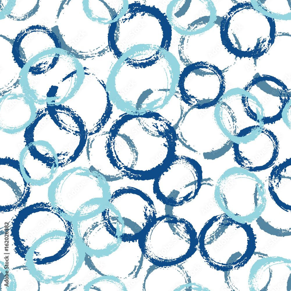 Vector seamless pattern with brush circles and strokes. Blue color on white background. Hand painted grange texture. Ink geometric elements. Fashion modern style. Endless fabric print. Vector seamless pattern with brush circles and strokes. Blue color on white background. Hand painted grange texture. Ink geometric elements. Fashion modern style. Endless fabric print.