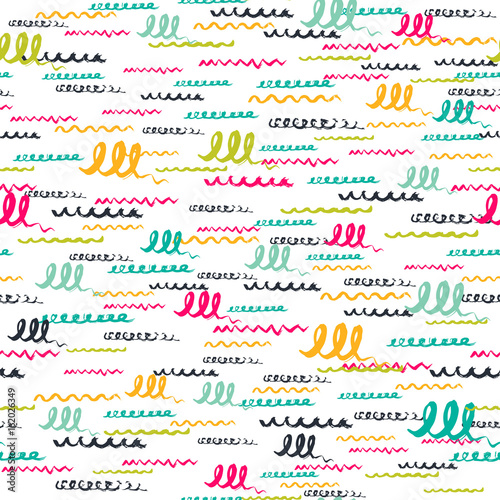 Vector colorful seamless pattern with brush strokes letter. Summer fantasy . Rainbow color on white background. Hand painted grange texture.Ink pastel elements. Fashion modern style Unusual postmodern