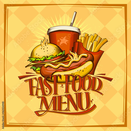 Fast food menu design list with hot dog