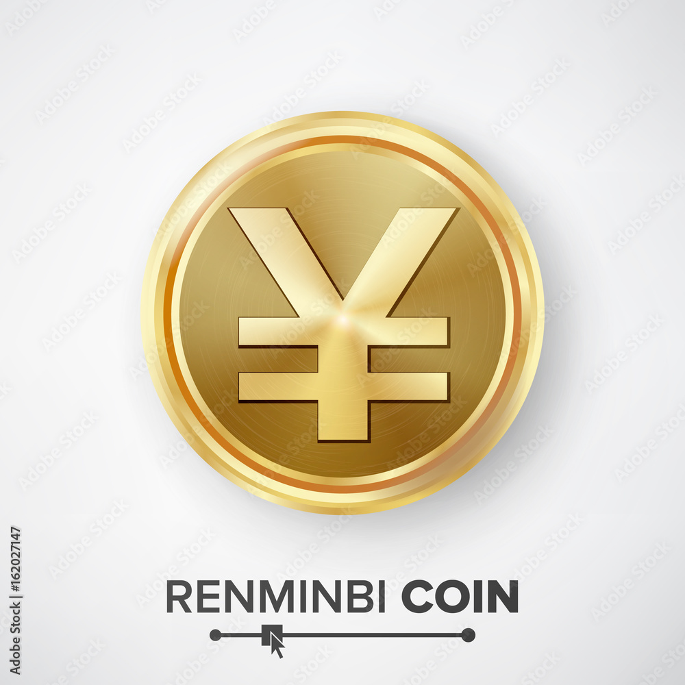 Fototapeta premium Renminbi Yuan Gold Coin Vector. Realistic Money Sign Illustration