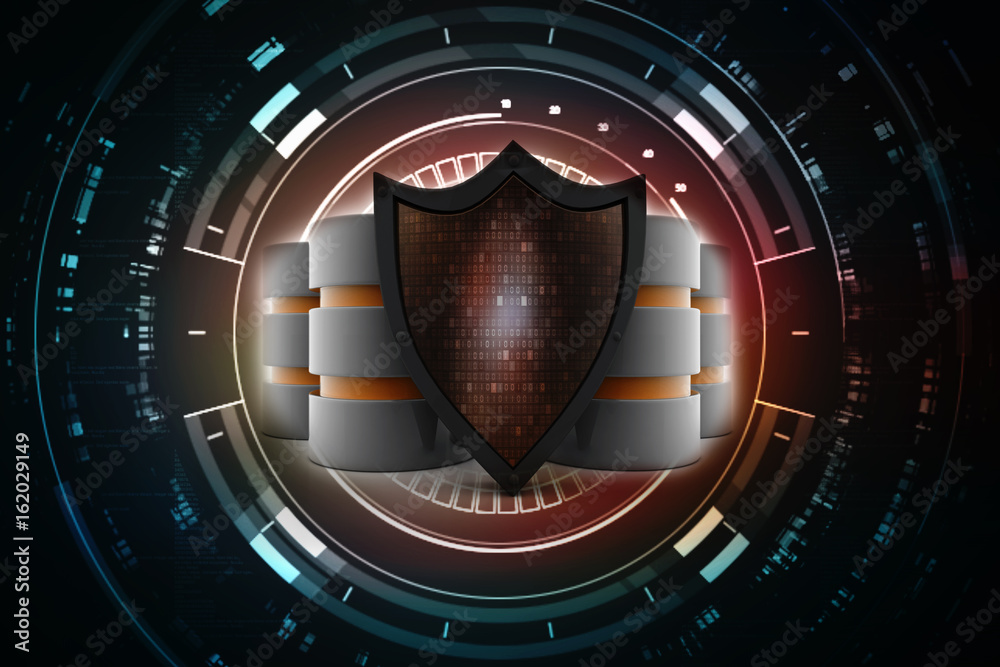Fototapeta premium 3d illustration Security concept - shield on digital code background
