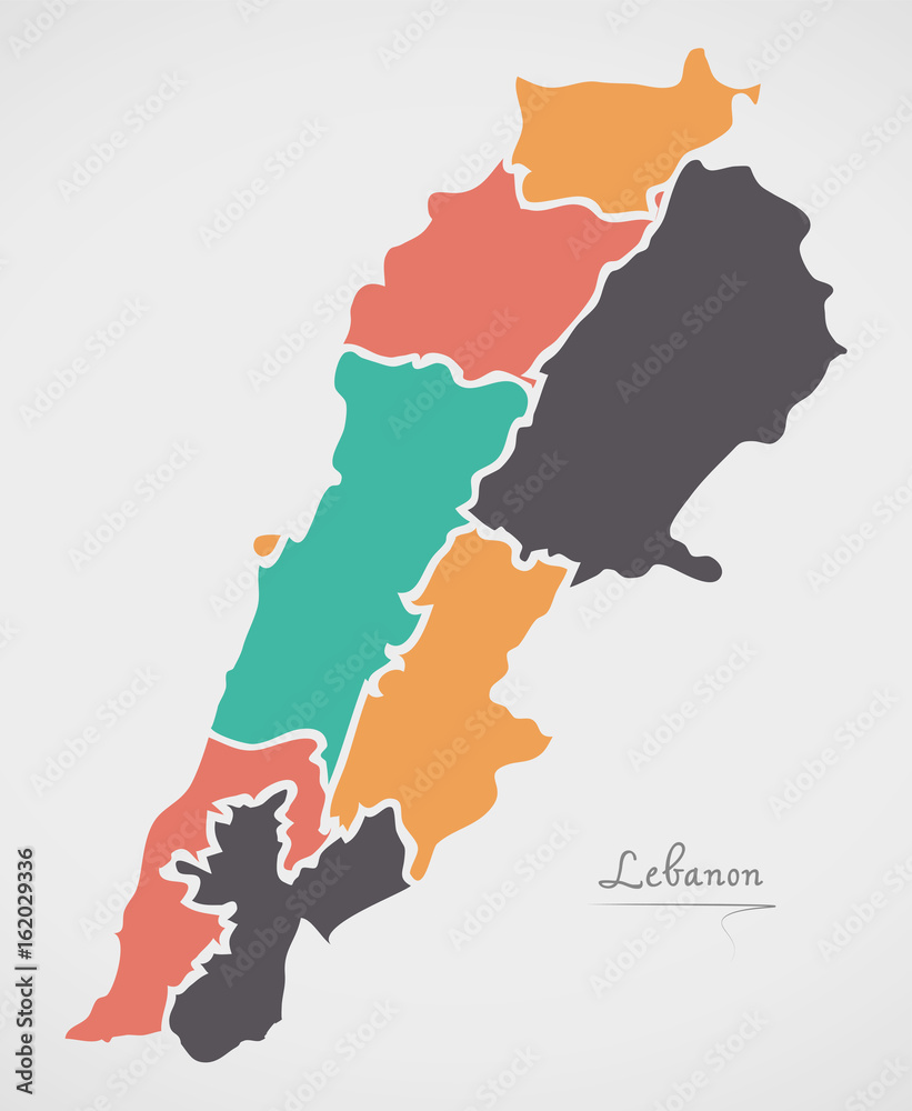 Obraz premium Lebanon Map with states and modern round shapes