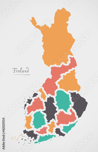 Finland Map with states and modern round shapes