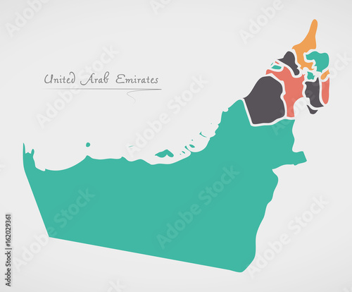United Arab Emirates Map with states and modern round shapes