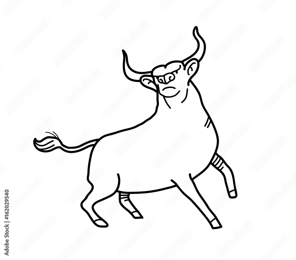 Bull Doodle, a hand drawn vector doodle of a bull with big horns.