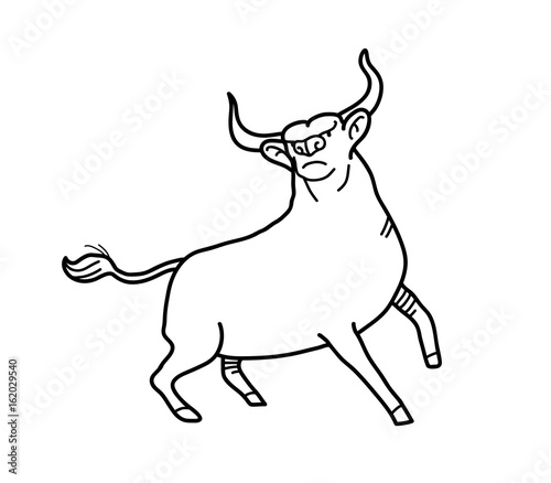 Bull Doodle, a hand drawn vector doodle of a bull with big horns. © Séa
