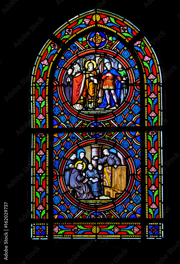 Vitraux de l'église Notre Dame de Pont Croix, Finistère, Bretagne, France 