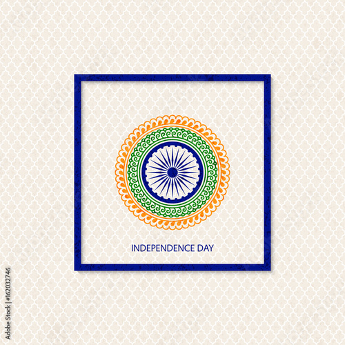 vector holiday indian independence day background with traditionally coloured mandala and a symbol of a cartwheel