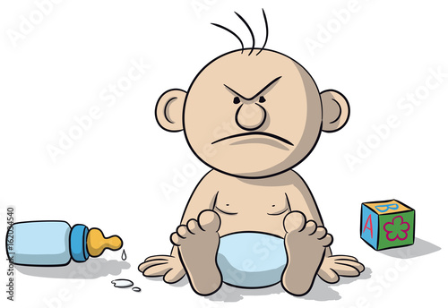 Illustration of newborn baby angry