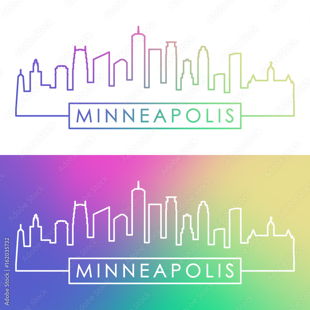 Minneapolis skyline. Colorful linear style. Editable vector file.