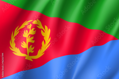 Waving flag of Eritrea. Sign african state in official djiboutian colors and proportion correctly. Patriotic sign East Africa country. Vector icon illustration