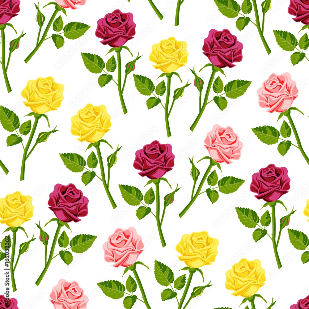 Beautiful watercolor rose flower set handmade style illustration seamless pattern background
