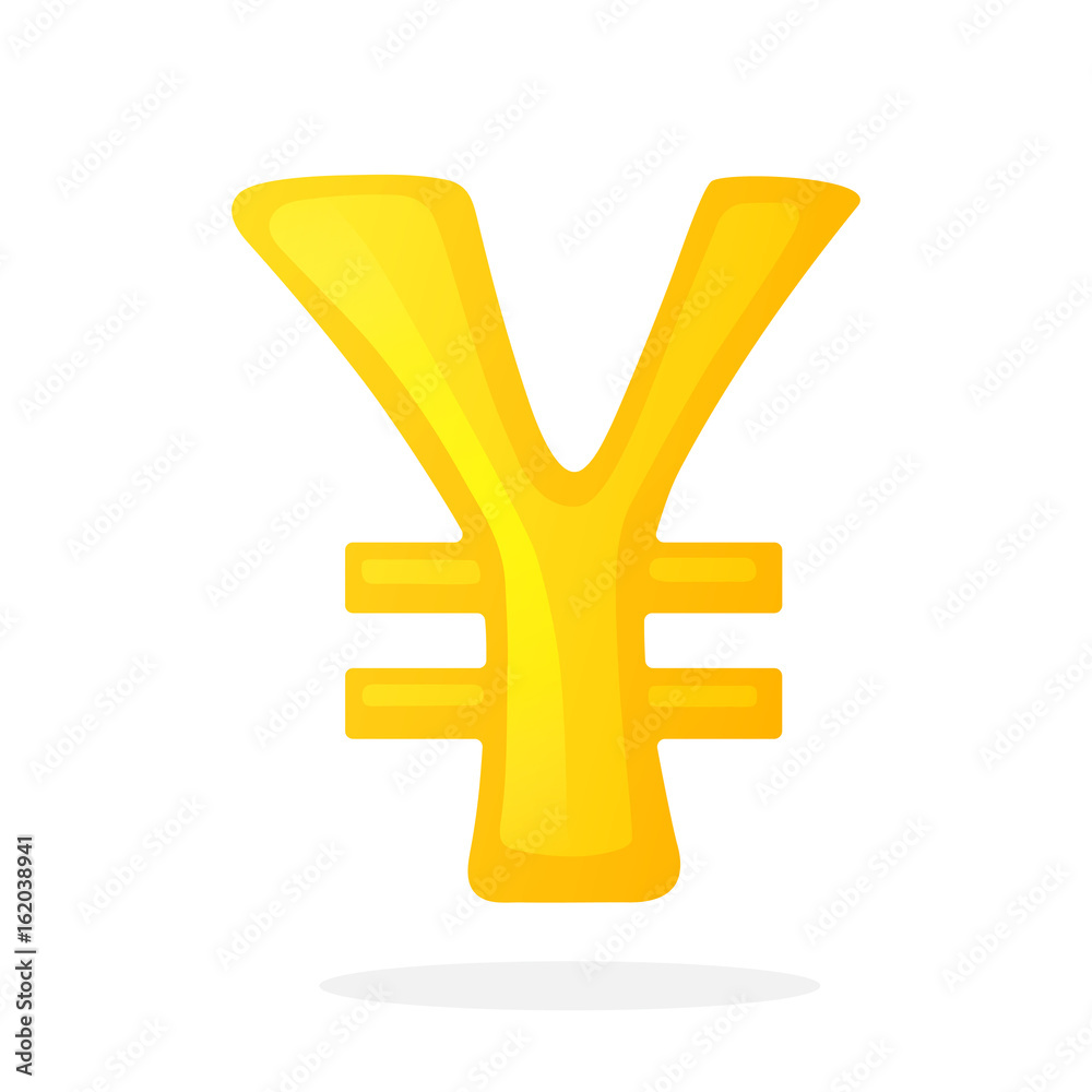 Fototapeta premium Vector illustration in flat style. Golden sign of Japanese yen or Chinese yuan with two lines. The symbol of world currencies. Decoration for menus, signboards, showcases and interfaces