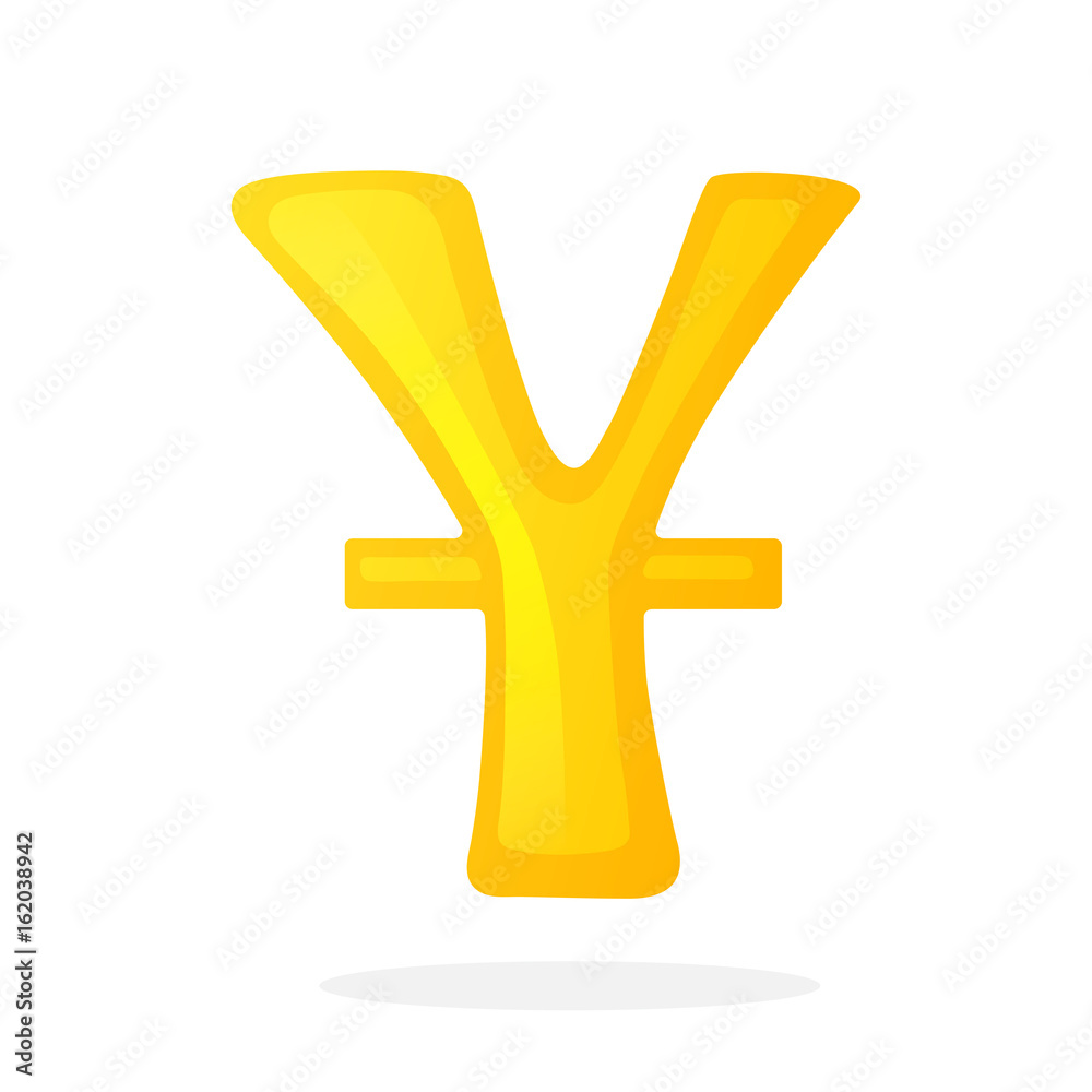 Fototapeta premium Vector illustration in flat style. Golden sign of Chinese yuan with one line. The symbol of world currencies. Decoration for menus, signboards, showcases, posters, wallpapers and interfaces