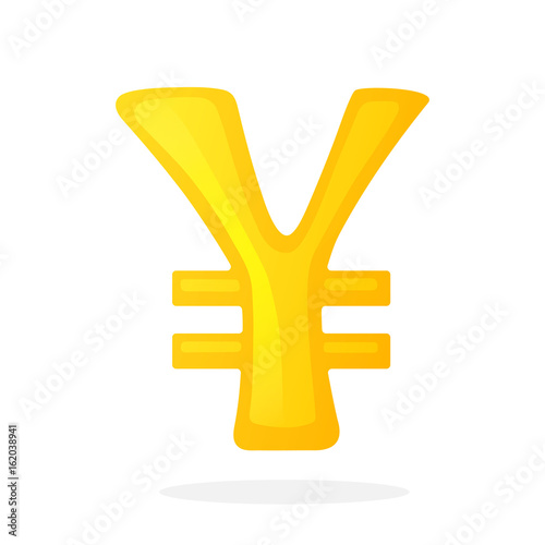 Vector illustration in flat style. Golden sign of Japanese yen or Chinese yuan with two lines. The symbol of world currencies. Decoration for menus, signboards, showcases and interfaces