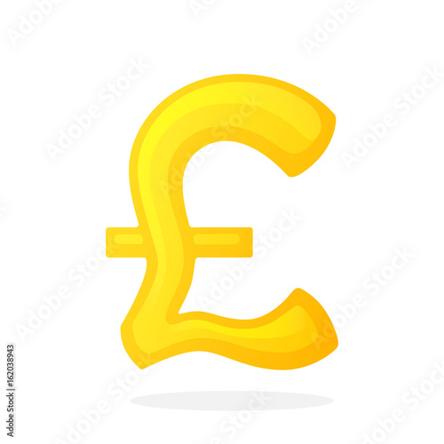 Vector illustration in flat style. Golden sign of British pound. The symbol of world currencies. Decoration for menus, signboards, showcases, posters, wallpapers and interfaces