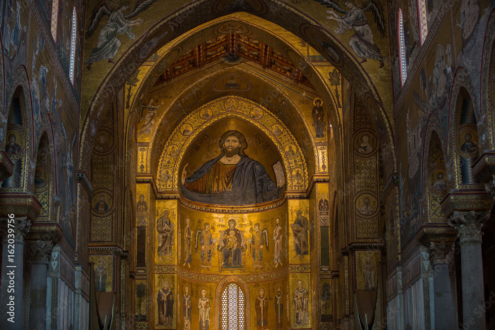Christ fresco inside Monreale cathedral near Palermo