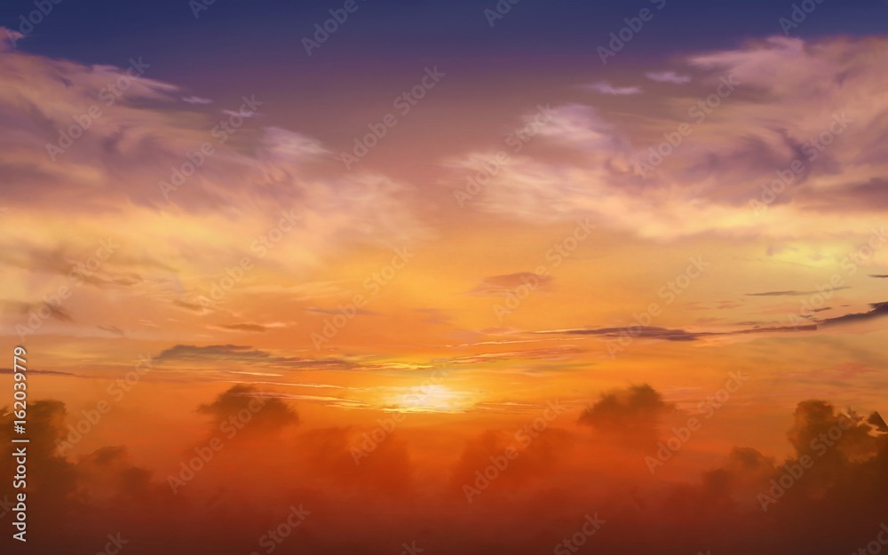 Dramatic nature background .  Sunset or sunrise with clouds, light rays and other atmospheric effect . Light from sky . Religion background  . Light in dark sky . beautiful cloud