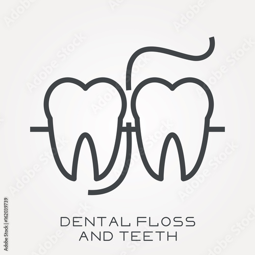 Line icon dental floss and teeth