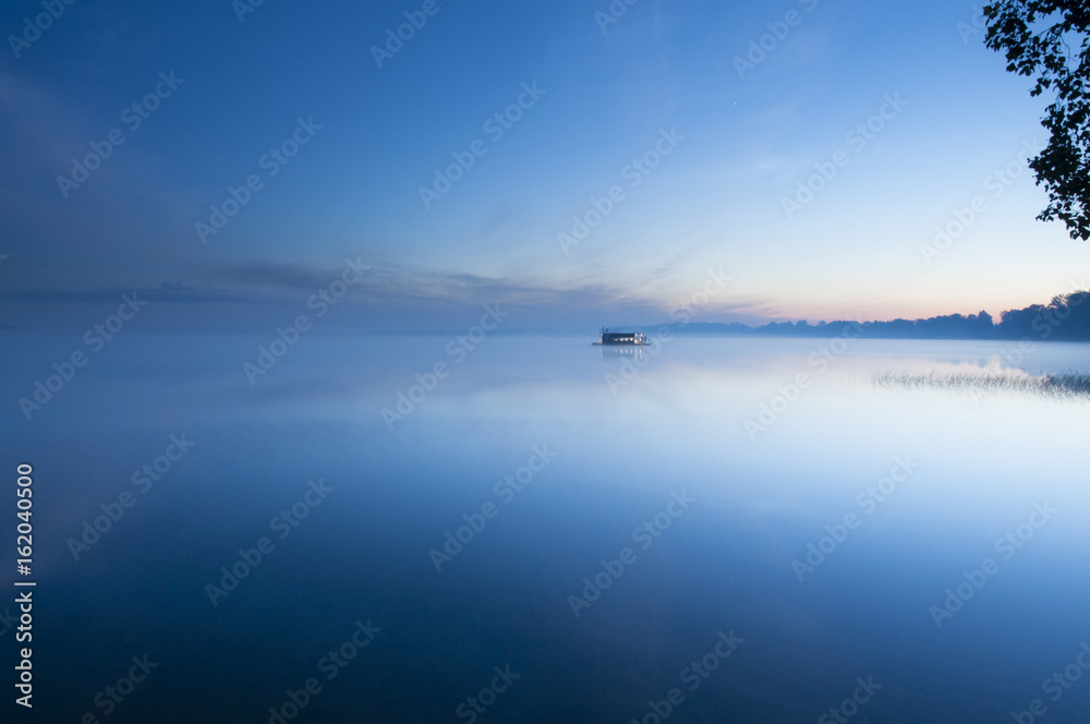 Sunrise on a Floating Sauna (Boat on a Lake)