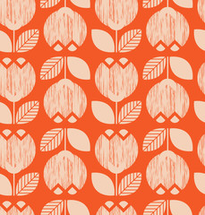 Ingelijste posters Oranje patronen Retro bloemenpatroon vintage stijl  © orangeberry