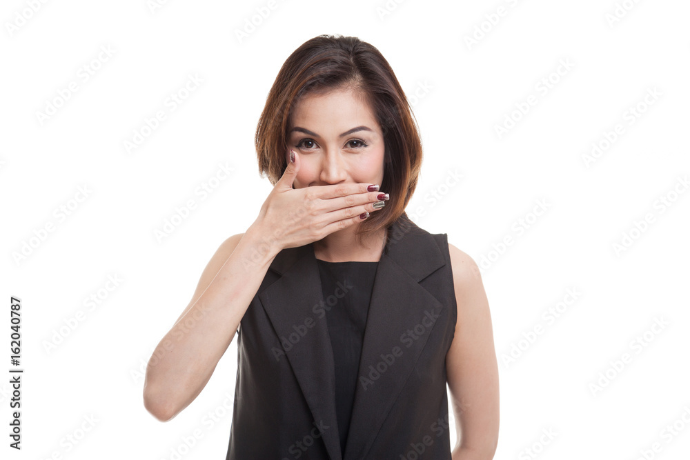 Young Asian woman close her mouth with hand. Young Asian woman close her mouth with hand.