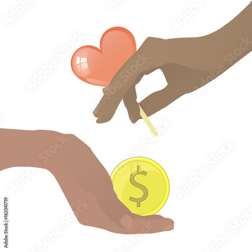 Prostitution concept. Hand with caramel