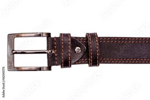 Fashionable male brown gray leather belt isolated on white background