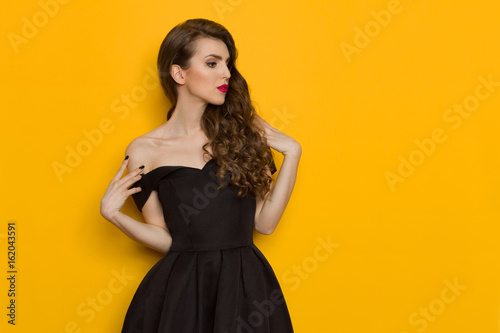 Beautiful Elegant Young Woman In Black Cocktail Dress