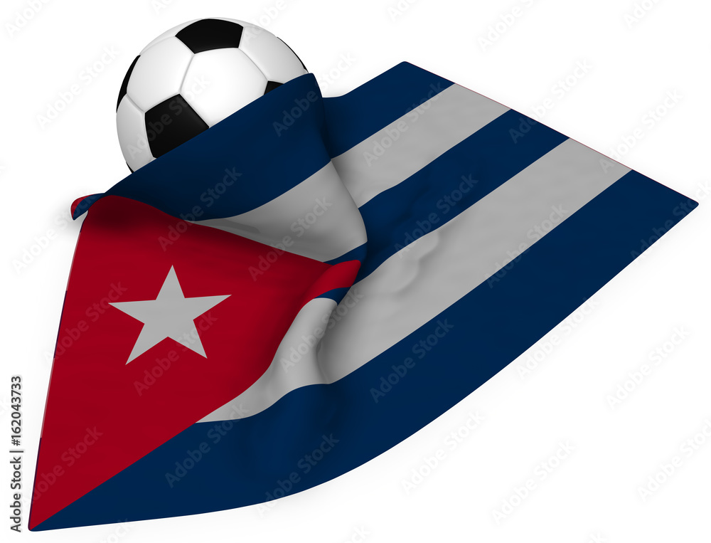 Fototapeta premium soccer ball and flag of cuba - 3d rendering