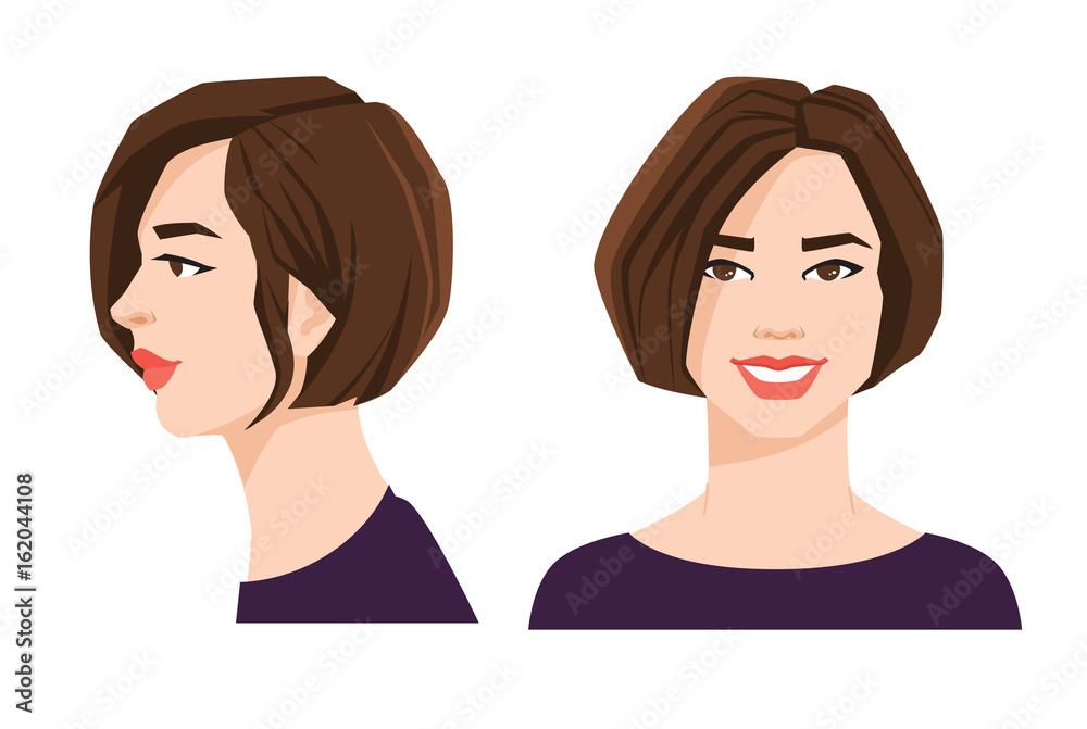 Vector illustration of beautiful woman's face on white background. Various turns heads. Face in front and profile. Vector illustration of beautiful woman's face on white background. Various turns heads. Face in front and profile.
