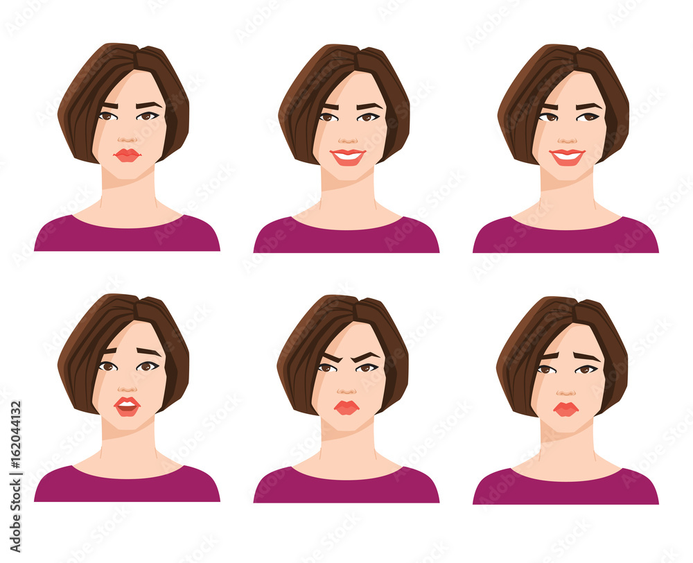 Collection of woman's emotions. Vector illustration of variations of facial expression. Collection of woman's emotions. Vector illustration of variations of facial expression.