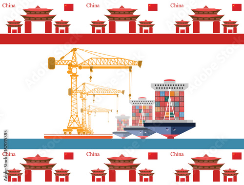 containers ship, high-altitude crane with a container, sea port