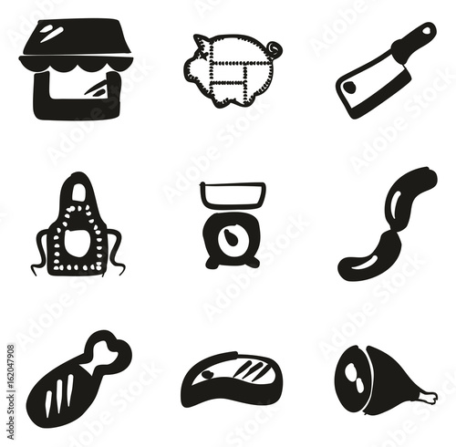 Butcher Shop Icons Freehand Fill