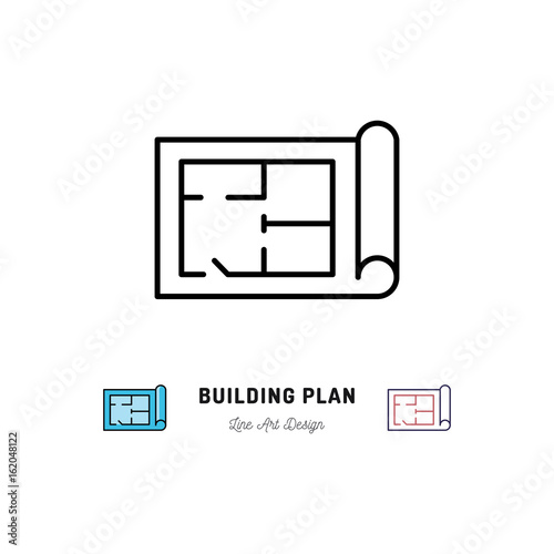 Building plan icon, Outline symbol of construction and repair. Vector flat illustration