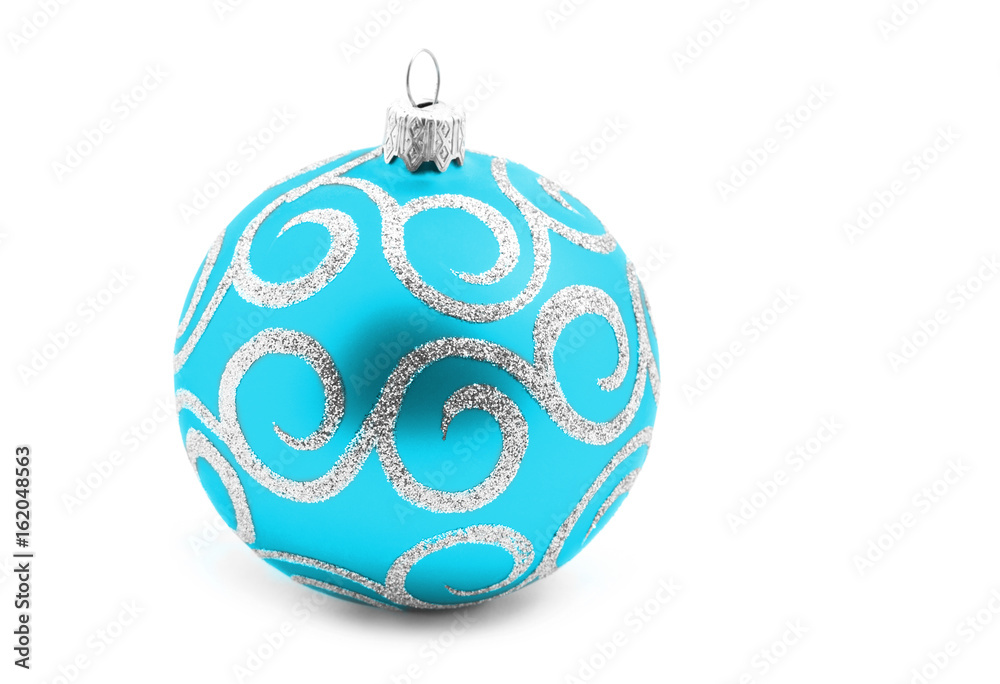 Blue Christmas toy ball, isolated on white background