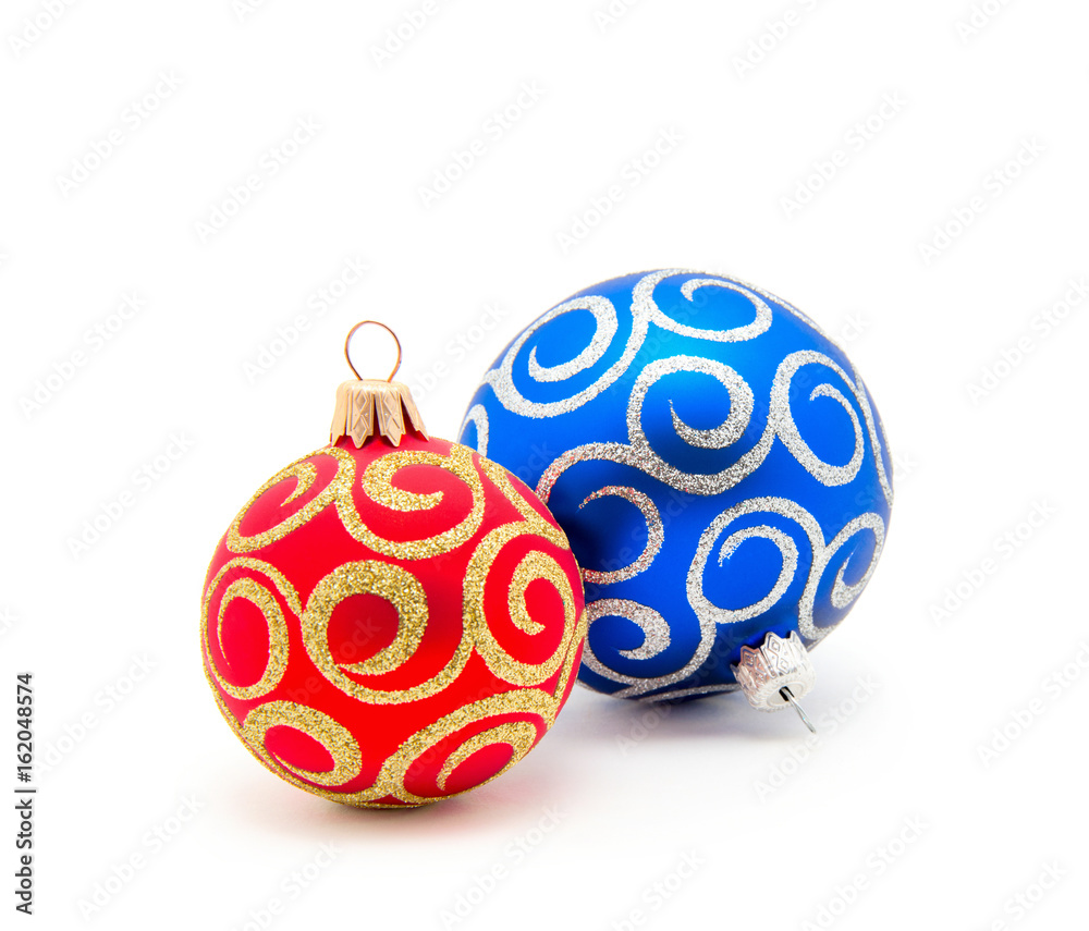 Christmas balls red and blue on a white background