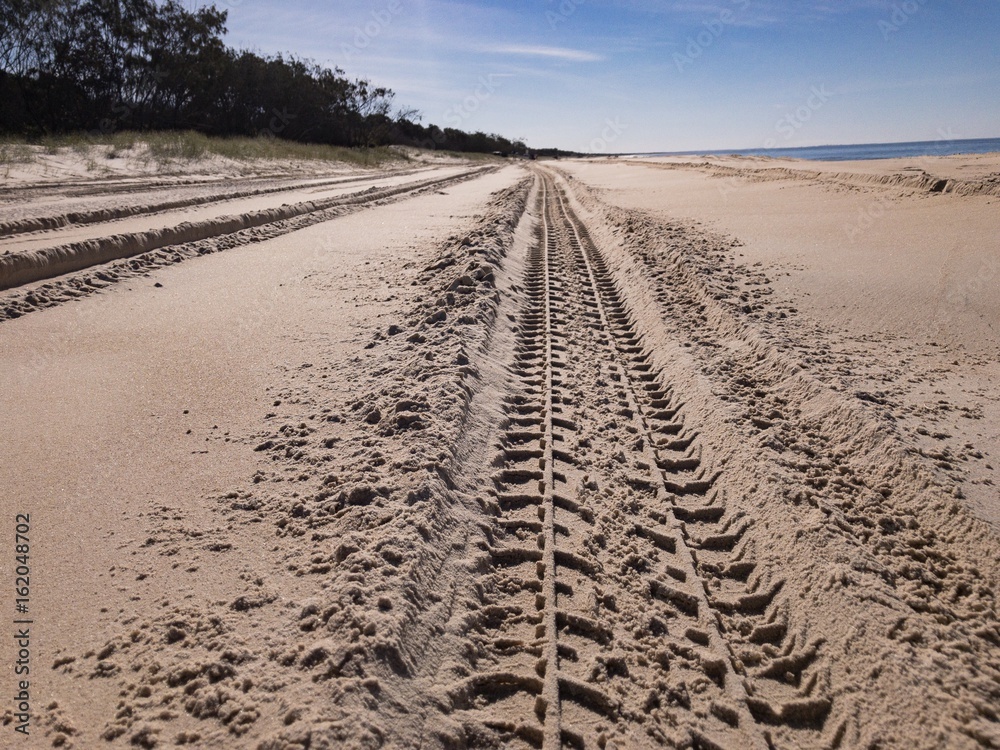 Off road tracks on an ocean beach Off road tracks on an ocean beach