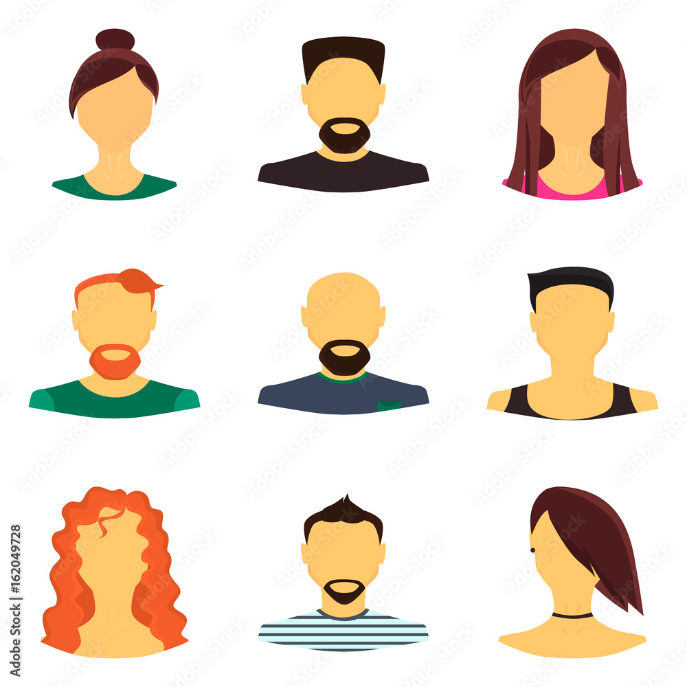 Man and woman avatar color flat icons set for wev and mobile design Man and woman avatar color flat icons set for wev and mobile design