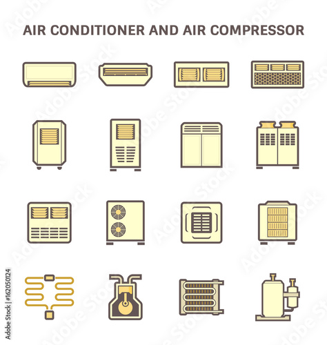 Vector icon of air conditioner and air compressor part of hvac system.
