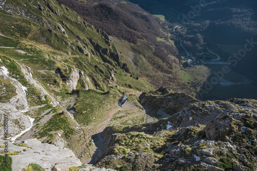 Scenic view of a cableway in mountain landscape at Picos de Europa  cantabria  Spain.