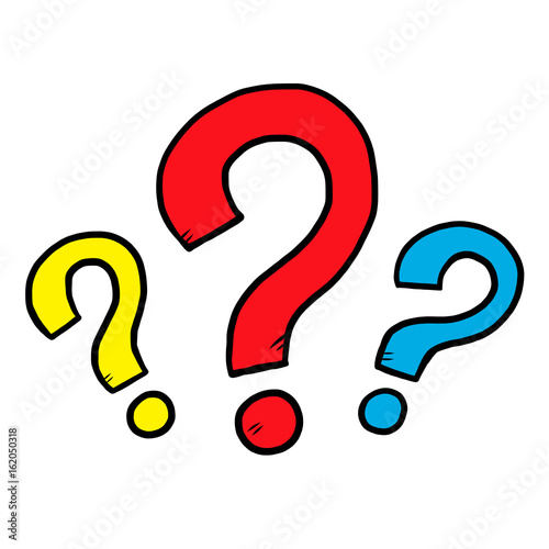 three question mark / cartoon vector and illustration, hand drawn style, isolated on white background.