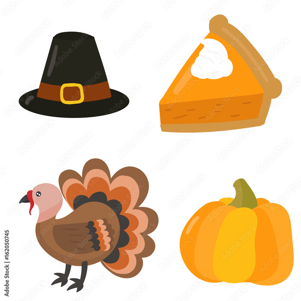 Happy thanksgiving day symbols design holiday objects fresh food harvest autumn season vector illustration Happy thanksgiving day symbols design holiday objects fresh food harvest autumn season vector illustration