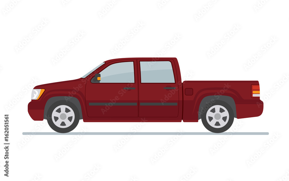  Pickup truck  isolated on white background. Flat style, vector illustration. 
