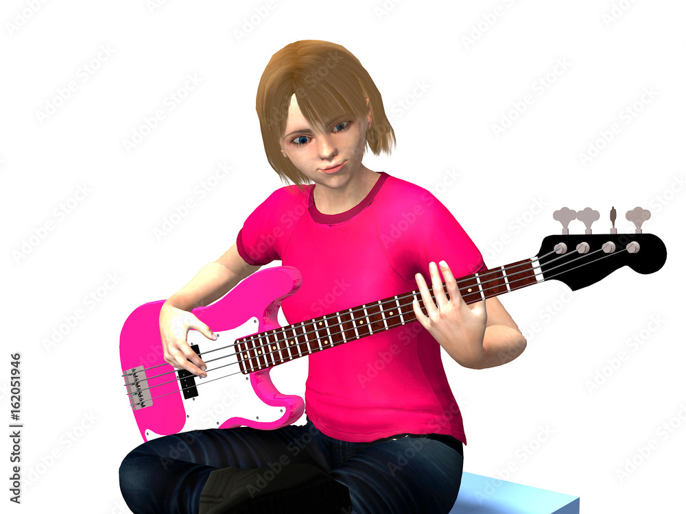 girl learning to play bass guitar 3d rendering girl learning to play bass guitar 3d rendering
