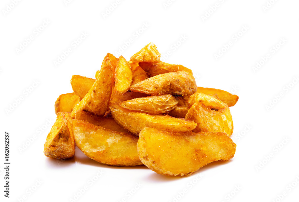 Fried Potato wedges. Fast food. Isolated on white Fried Potato wedges. Fast food. Isolated on white