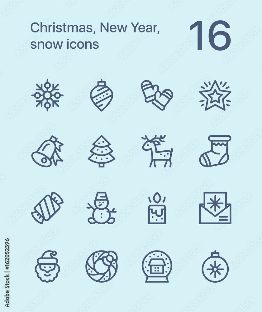 Outline Merry Christmas and Happy New Year icons for web and mobile design pack 3