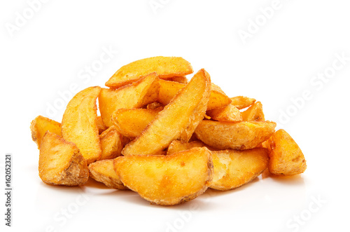 fried Potato wedges. Fast food. Isolated on white