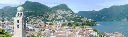 The center of Lugano and the lake on Switzerland