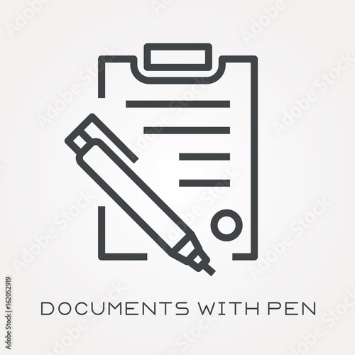Line icon documents with pen